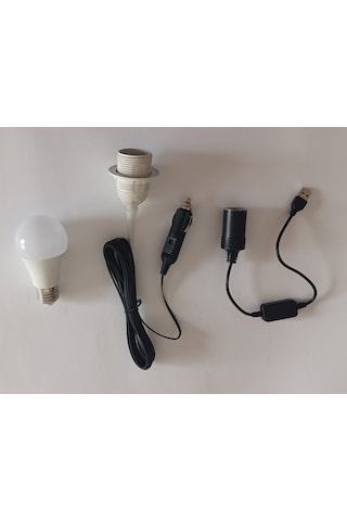12volt 3 Lü Duy Seti 12v 9wat Ampul + 5 Metre Çakmaklıklı Duy + 5v Tan 12volta Boost Modül