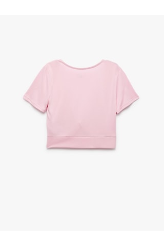Koton V Yaka Kısa Kollu Bağlama Detaylı Rahat Kalıp Crop Spor Tişört Açık Pembe 5sak10264nk Pembe