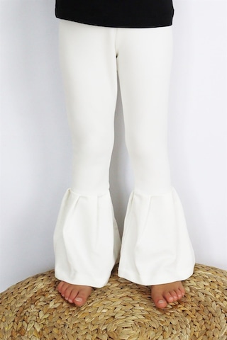 Kız Çocuk Krem İspanyol Paça Yüksek Bel Lastikli Tayt Pantolon Alt-0004.63 Krem