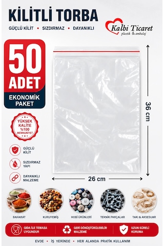 Kilitli Torba 26x36 Cm 50'li Kilitli Buzdolabı Poşeti Şeffaf Naylon Torba Kilitli Saklama Poşeti