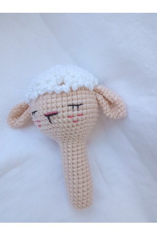 Uykulu Kuzu Amigurumi Çıngırak Bej - Beyaz
