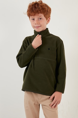 Lela Yumuşak Dokulu Fermuarlı Dik Yaka Şardonlu 2'Li Paket Çocuk Polar 5905002S2 Haki-Siyah