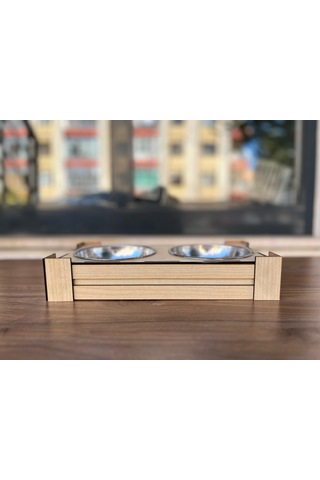 Kemik Tasarımlı Ahşap Evcil Hayvan Mama Kabı