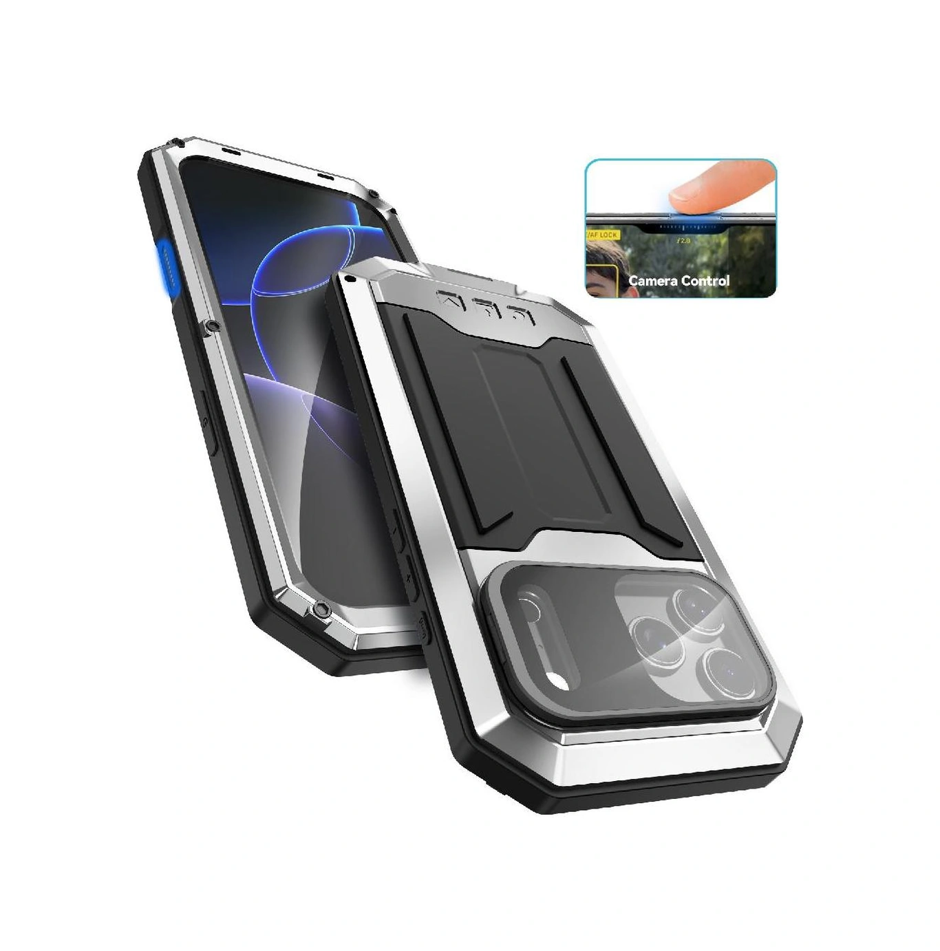 İphone 17 Pro Max İçin Metal Standlı Telefon Kılıfı Dahili Kamera Destek Ayağı Ağır Hizmet Dayanıklı Şok Geçirmez Cam Ekran Koruyucu