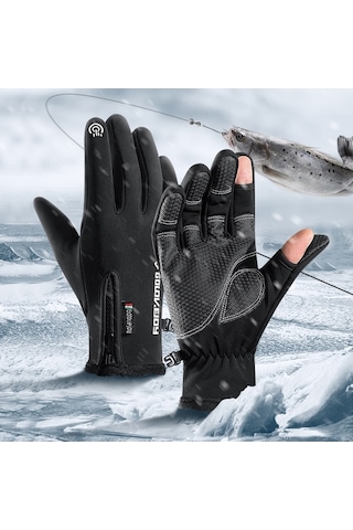 Pazly Kışlık Balıkçılık Eldivenleri, Parmak Delikli, Su Ve Rüzgar Geçirmez Polar Eldiven