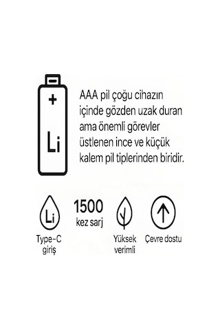 Type-c Şarjlı 800mwh 1.5v Şarj Edilebilir 2 Li Aaa İnce Pil - Lityum Iyon Batarya Najmaddin