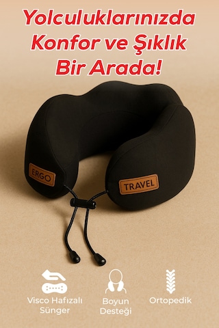 Viscofoam Cosy Ortopedik Seyahat Yastığı Visco Boyun Destekli Seyahat Yastığı - Siyah | Ergo Travel