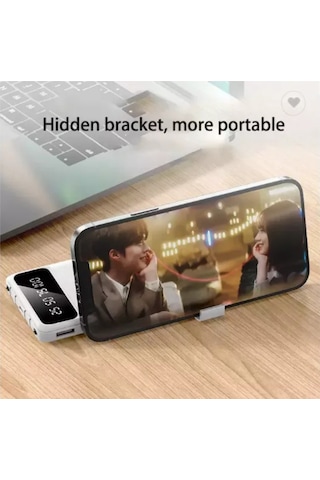 10000 Mah Çoklu Kablolu Gerçek Kapasite Powerbank Taşınabilir Şarj Aleti BEYAZ