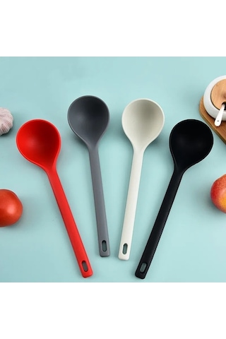 Novahub Black Büyük Kalın Silikon Kaşık Ramen Erişte Kepçe Uzun Sap Çorba Kaşığı 30x8.3cm Cn Black