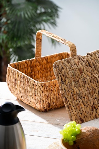 Wicker Kapaklı Hasır Piknik Sepeti - 36 Cm Kahverengi