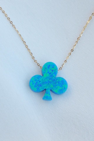 Opal Taşlı Gold Kolye Mavi