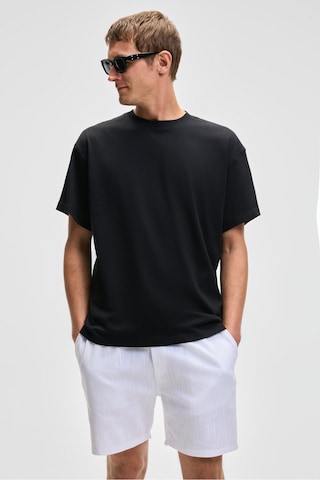 Grimelange FEON Erkek Oversize Geniş Kesim %100 Organik Pamuk Kalın Dokulu Yuvarlak Yaka Siyah T-Shirt