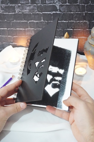 Mustafa Kemal Atatürk Siyah Ahşap Kapaklı Defter - Spiralli Günlük - Çizgisiz Defter - A5 Notebook