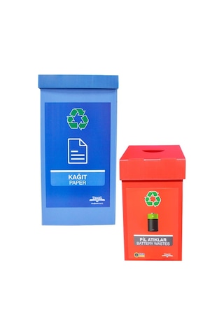 Geri Dönüşüm Kutusu Atık Kutusu Kağıt Ve Atık Kutusu Pil 2li Set