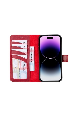 Bouletta Apple Uyumlu iPhone 15 Pro Max Deri Cüzdanlı Kılıf V4ef
