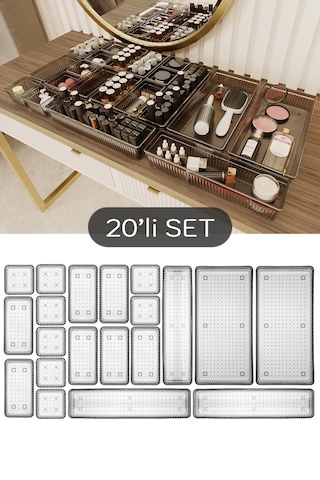 Meleni Home 20 Parça Modüler Dolap Düzenleyici - Saklama Kutusu Çekmece İçi Organizer Siyah