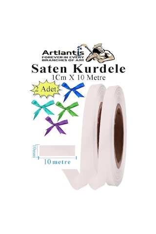 Beyaz Kurdele Saten 1 Cm 10 Metre 2 Adet Saten Kurdela Parlak Hediye Ve Süsleme Şeridi Süs Paketleme Çiçek Saç El