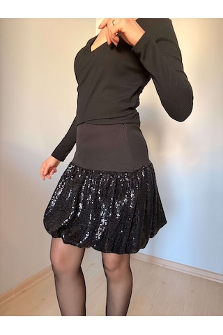 Ali Butik Siyah Pullu Balon Etek Siyah