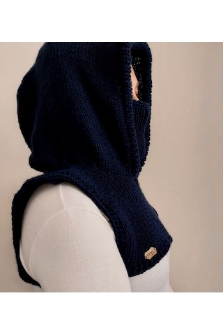 Kemzey Handmade El Yapımı Balaklava, Örgü Şapkalı Boyunluk , Yünlü Şapka Siyah