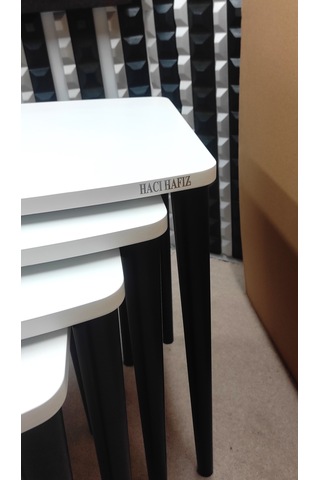 4 Lü Mdf Lam Ahşap Zigon Sehpa Beyaz - Antrasit