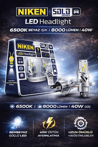 Solo H4 Led Far Ampul 8000 Lümen 6500k Beyaz 40w Ultra Parlak Profesyonel Seri 2 Adet