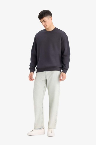 Defacto Relax Fit Bisiklet Yaka Kalın İçi Yumuşak Tüylü Basic Düz Sweatshirt T5139az25auar138 Antrasit