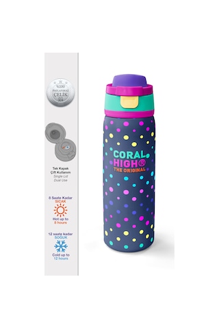 Coral High Lacivert Puantiyeli Desenli Pipetli Ve Direkt İçim Çelik Termos 800 Ml 38534 Lacivert