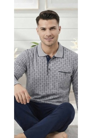 Erse Uzun Kol Pamuklu İnterlok Erkek Pijama Takımı - 9099444116546 Gri