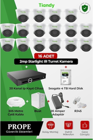 Tiandy 16 Kameralı Dome Full Sistem Paketi
