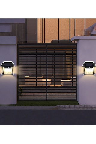 Sensörlü Rustik 2 Ampullu Güneş Enerjili Bahçe Balkon Teras Aydınlatması Lambası Solar Aplik Armatür