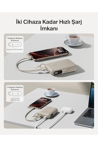 Belkin Bpb027hqsd Boostcharge 10.000 Mah 20w Usb-c Powerbank Dijital Göstergeli Taşınabilir Şarj Cihazı - Kum Rengi Siyah