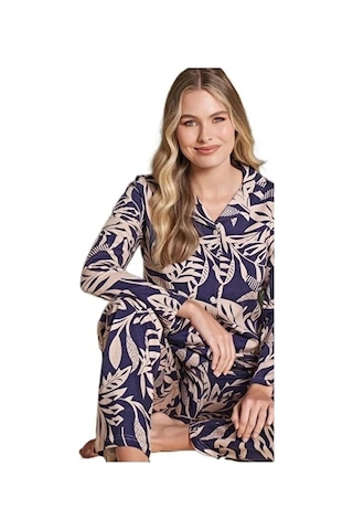 Yaren Collection Pamuklu Kadın Pijama Takımı Uzun Kollu Nefes Ala Lacvert