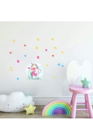 Renk Dans Eden Tek Boynuzlu At Duvar Sticker Sanatı Kendin Yap Yıldız Sticker Kreş Bebek Odası Dekorasyon Karikatür Ev Duvar Kağıdı 38 31cm Şeffaf