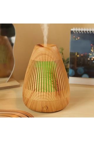 Techbloom Light Wood Grain Ahşap Desenli Aroma Difüzörü Soğuk Sis Nemlendirici Esansiyel Yağlar Uyumlu Sessiz Taşınabilir 7 Renk Led Işık Usb Güçlü Ev Yatak Odası Ofis Masaüstü Ahşap