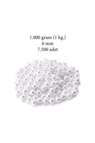 1.000 Gram 1 Kg. 6mm Beyaz Renk Plastik İnci Boncuk Çanta Ve Ta