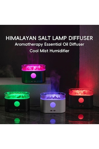 Aromaterapi Esansiyel Yağ Difüzörü, 7 Renk Işığı İle 3 Arada Himalaya Tuz Lambası Difüzörü, Ev Yatak Odası Yoga İçin 200ml Ultrasonik Serin Sis Nemlendirici, Himalaya Pembe Tuz Tedavisi Gri