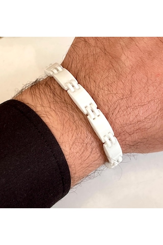 1. Sınıf Çelik Ve Seramik Mixli Beyaz Erkek Bileklik 23 Cm