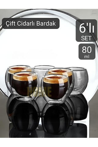 6 Lı Set Espresso Bardağı 80 Ml Kahve Bardağı Çift Cidarlı Bardak Viski Bardağı Şeffaf