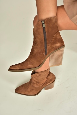 Fox Shoes V654081902 Tarçın/taba Hakiki Deri Süet Kalın Topuklu Western Kovboy Kadın Bot Tarçın - Taba