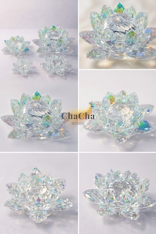 Chacha Home Kristal Nilüfer Çiçeği Obje & Mumluk - Lüks Cam Lotus Sehpa Ve Konsol Dekoru 15 Cm / 10 Cm / 8 Cm / 6 Cm 4'lü Set Büyük-orta-küçük-mini