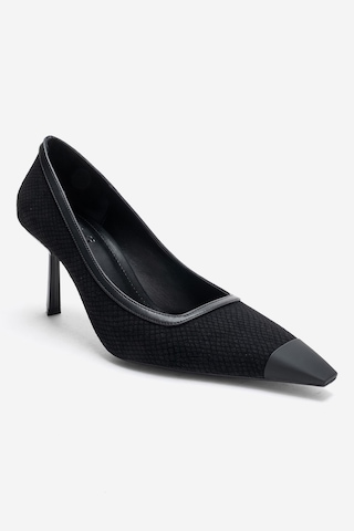 Luvishoes Rona Siyah Desenli Mat Burunlu Kadın Topuklu Ayakkabı Siyah