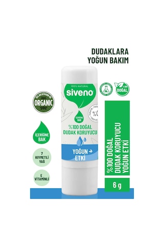 Siveno %100 Doğal Dudak Koruyucu Yoğun Etki Bitkisel Lip Balm Krem Nemlendirici Parlatıcı Onarıcı 6 G