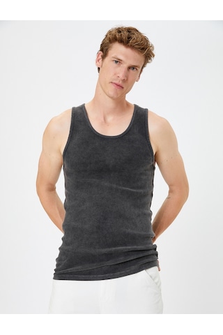 Koton Yıkamalı Atlet Bisiklet Yaka Slim Fit Kolsuz Antrasit 4wam30001hk 4WAM30001HK931
