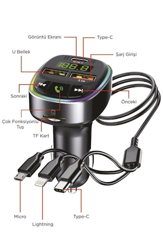 Ahanda Buldum Siyah Fm Transmitter Araç Şarj Cihazı 18w Hızlı Şa