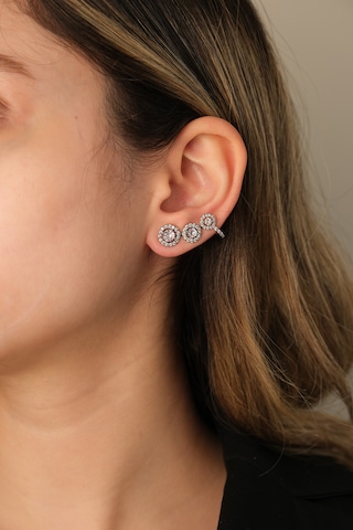 Çildan Womens Silver Üçlü Zirkon Taşlı Küpe Altın