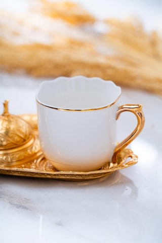 Acar Syt-012406/12 Ayla 2 Kişilik Tepsili Sunum Kahve Fincanı Takımı - 90 Ml Beyaz - Gold
