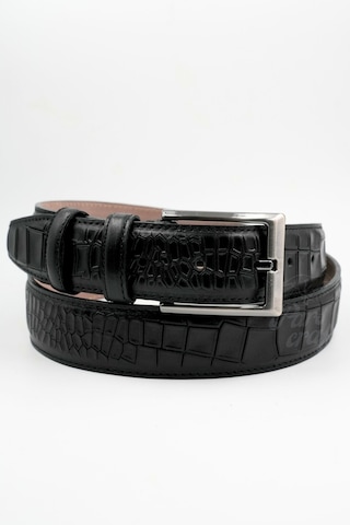 Parscraft Hakiki Deri Erkek Kemer 3,5 Cm Croco Timsah Desen Klasik Deri Kemer Siyah