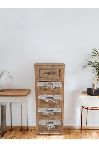 Ahşap 5 Çekmeceli Yıkanabilir Bezli Sebzelik Atlantik Çam