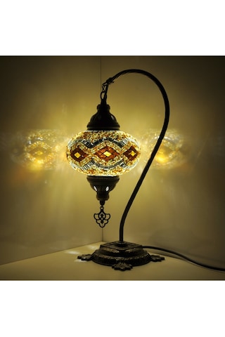 Mozaik Lamba Deve Boynu Otantik Bohem Abajur Başucu Lamba Amber