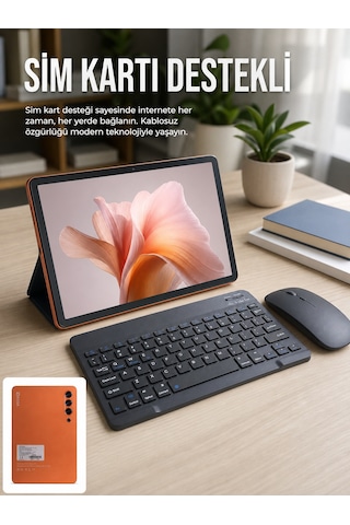 Sım Kart Destekli Android Tablet Bluetooth Klavye Ve Kablosuz Mouse Seti Geniş Ekran Taşınabilir Tasarım